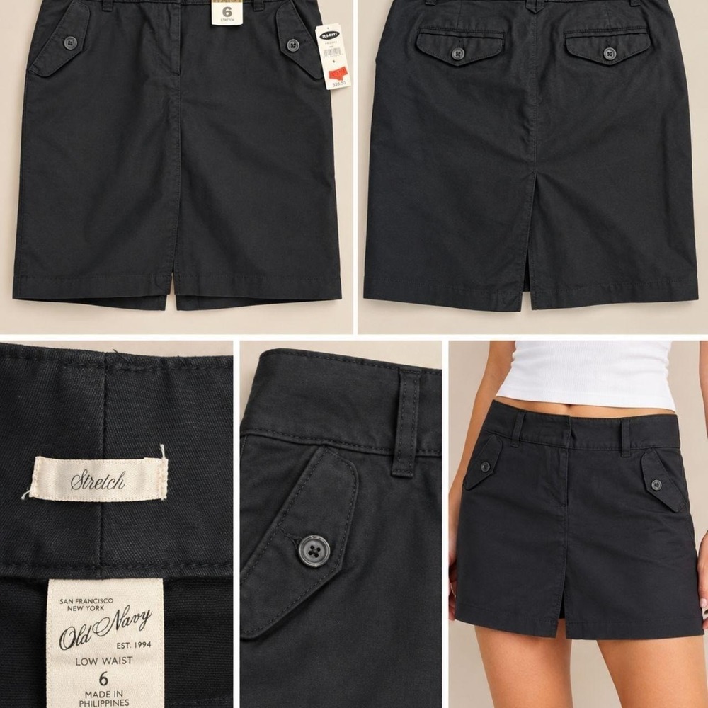 Old Navy Mini Skirt Womens 6 Black Y2K Office Siren Low Waist Stretch Pockets